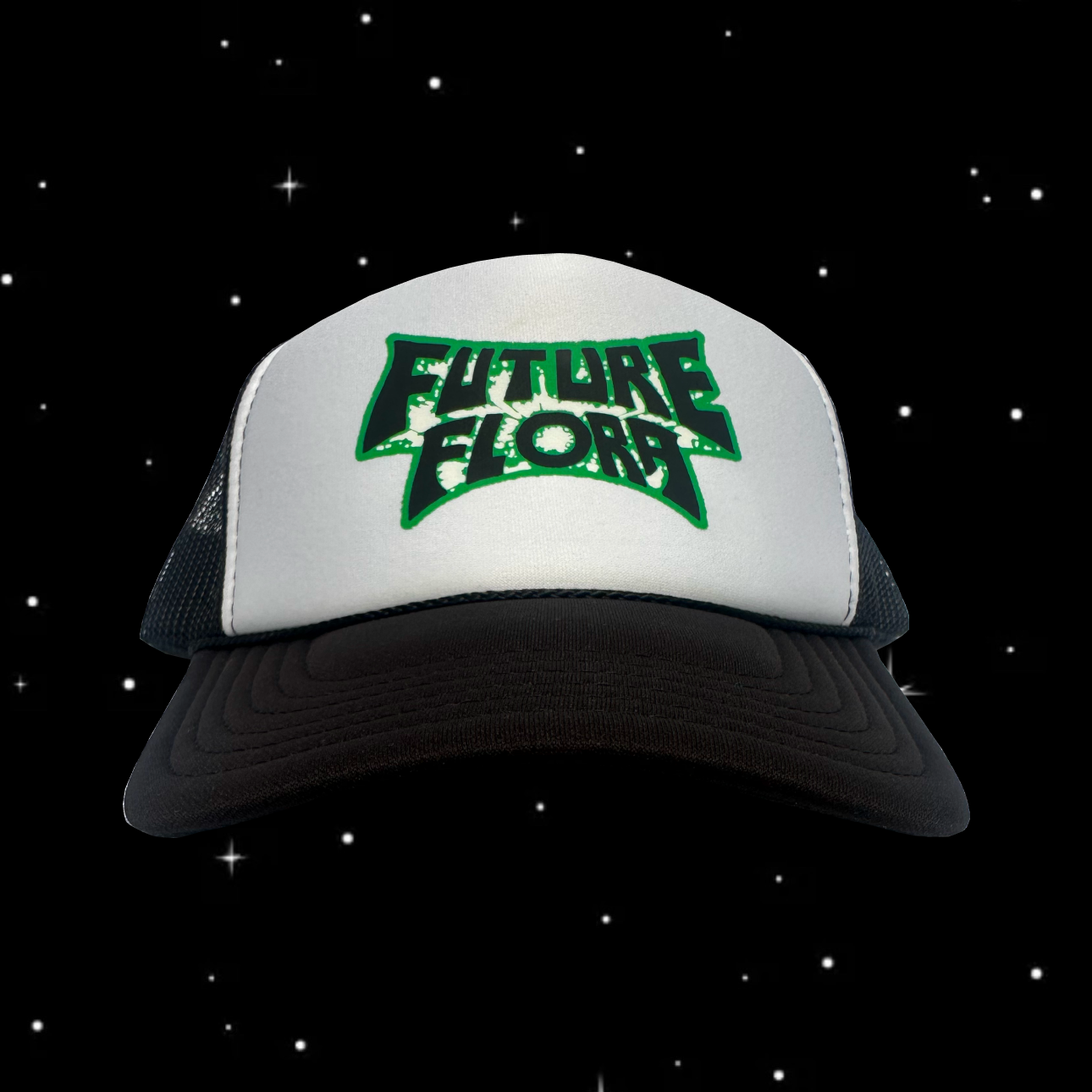 FUTURE FLORA FOAM HAT BLACK AND WHITE